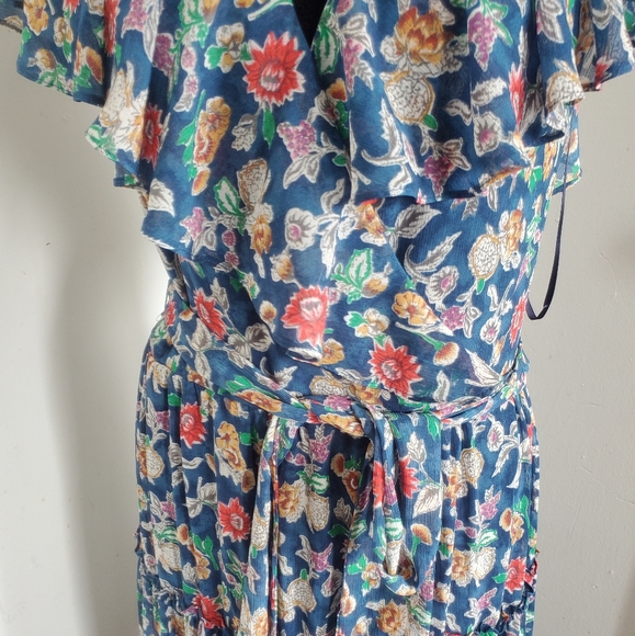 Lauren Ralph Lauren Floral Crinkle Georgette Gown - Blue Multi - Picture 2 of 5